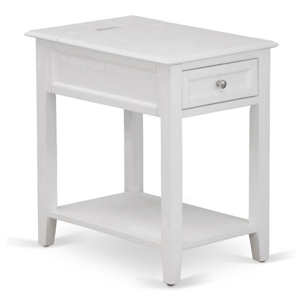 East West Furniture DE-05-ET Denison Side Table - Rectangle End Table with a Drawer for Bedroom, 24x19 Inch, White